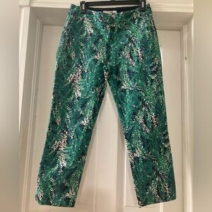 Boden Green White and Navy Patterned Pants Size 6P